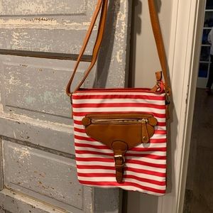 Red and white stripe crossbody bag